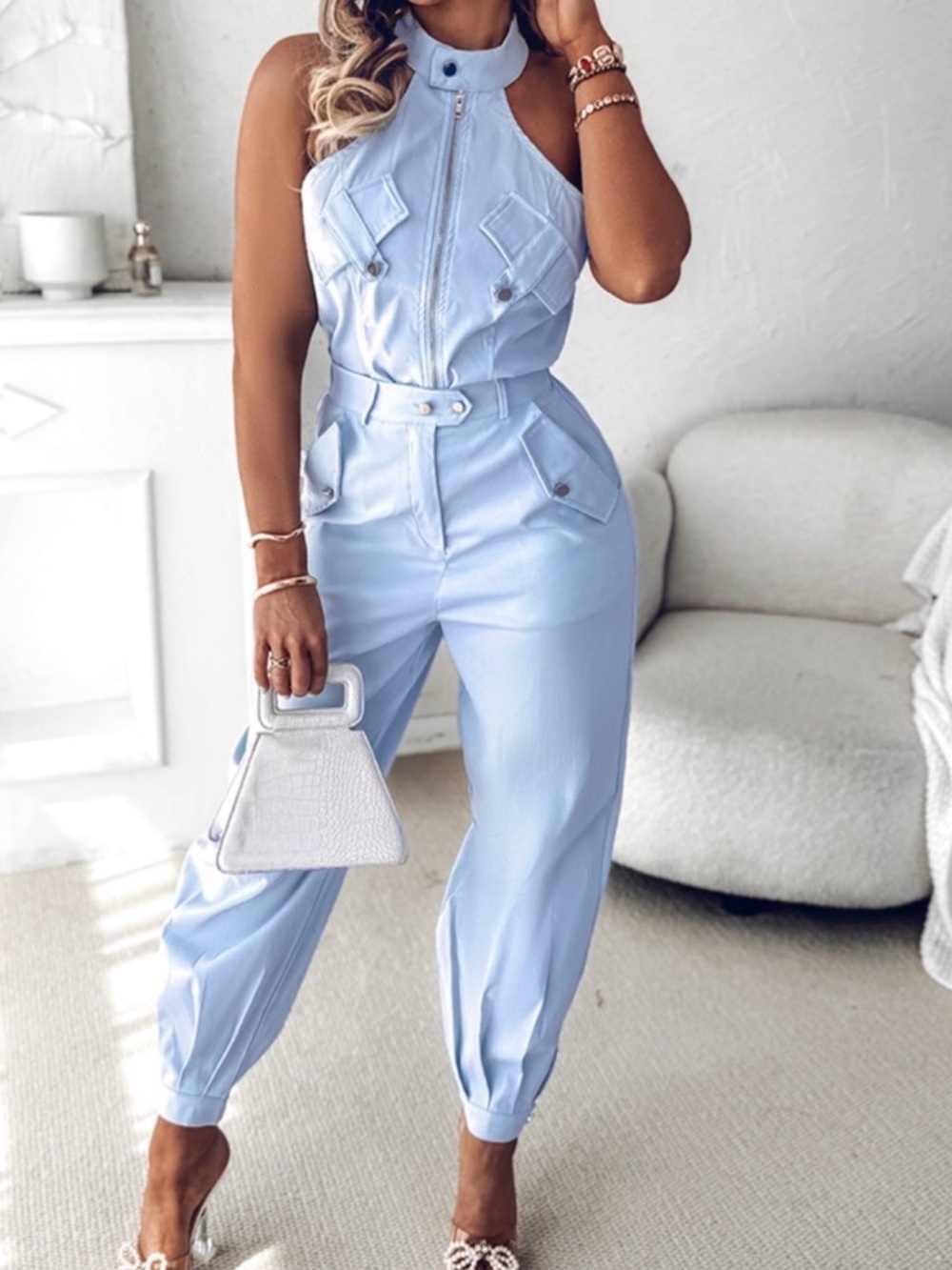 Chicme Light Blue High Neck Two Piece Set, Size XXL - Picture 2 of 13